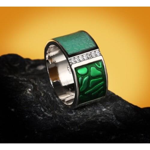 CHARLINLIOL Vintage Bohemia 925 Silver Finger Ring for Female Ladies Green Enamel Wide Middle finger Rings Party Jewelry