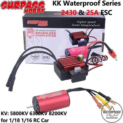Surpass Hobby KK Waterproof Combo ESC Brushless Motor 2430 5800/6300/8200KV 2S with 25A ESC for 1/16 1/18 Lexus RC Drift Car