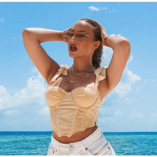 High Quality Summer Corset Top Y2k Women 2021 New Arrivals Lined Sexy Crop Top Blue Female Padded Top for Party Club