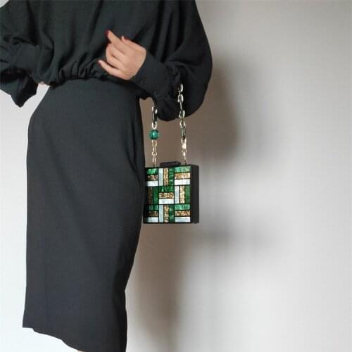 【wonder lamar】fashion acrylic geometry splice vintage green acrylic box clutch bag