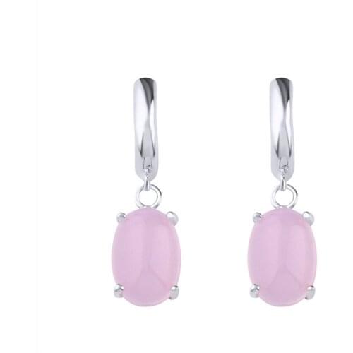 Silver Plated Oval Shape Pink Cubic Zirconia Drop Earrings for Women Anniversary Gift Jewelry