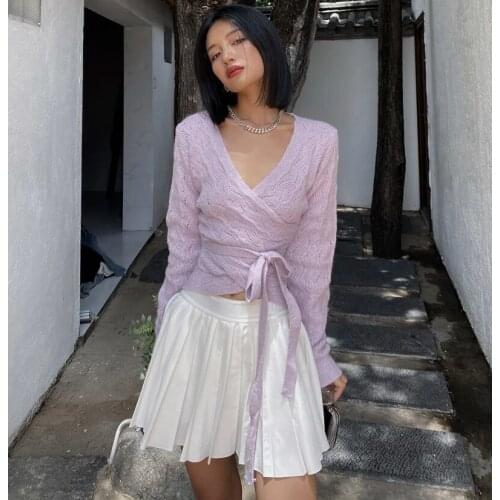 Women Cute And Comfy Knitted Wrap Cardigan With Pointelle-stitch Detail