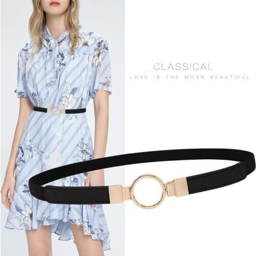 Women Belt Thin Solid Waistband Dress Decorate Party Accessories Casual Corset gold circle buckle PU Leather Elastic waist seal