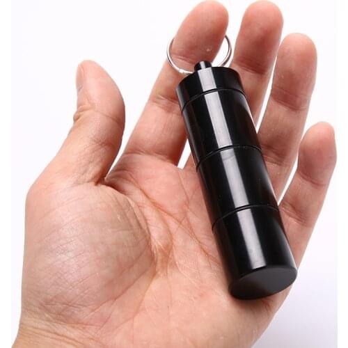 1PC Portable Aluminum Survival Waterproof Pill Box Container Medicine Storage Case First-Aid Bottle With Key Ring Travel Kits