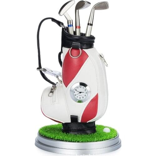 2 Sets Golf Gift Mini Golf PU Pen Holder Metal Golf Ballpoint Pen Desk Clocks Accessories & School Supplies Decor