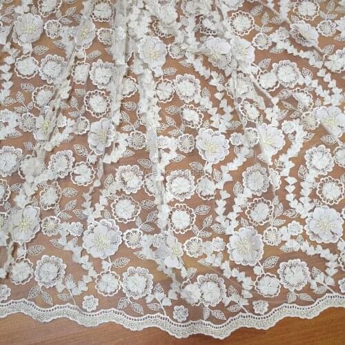 2020 white african lace fabrics beaded bridal lace fabric HY0787-7
