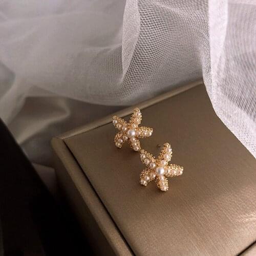 2020 New Fashion Korean Starfish Stud Earrings Simple Pearl Women Charms Earrings Party Pendant Jewelry Wholesale