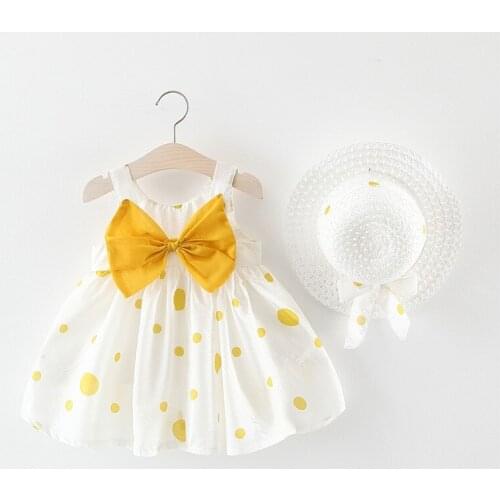 2021 Spring Summer New Childrens Clothing Dot Girls Dress Casual Bow-knot Baby Girls Dress For Kids Two Flower Dress 0-3 Years
