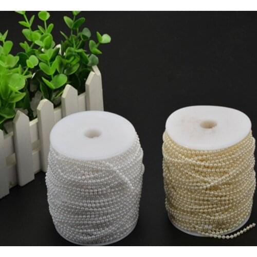50m White 3mm ABS Plastic Faux Imitation Round Pearl Beads Chain Cotton Line Strands Wedding Party Garland Bouquet Decorations