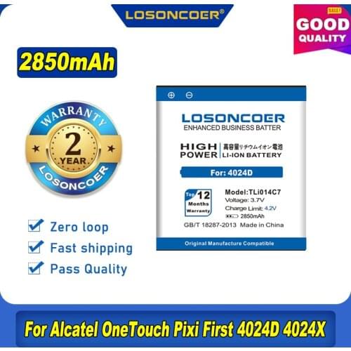 100% Original LOSONCOER 2850mAh TLi014C7 Battery For Alcatel OneTouch Pixi First 4024D 4.0 inc Battery