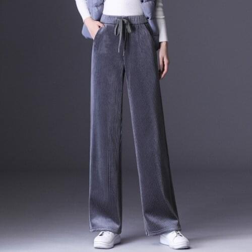 Plus Velvet Thicken Wide Leg Pants Autumn and Winter The New Casual Pants Large Size Straight Loose Corduroy Warm Pants