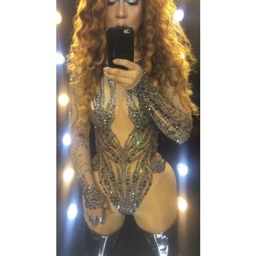 Sequin Black Crystal Leotard Beyonce Bodysuit Clothes Night Club Stage Performance Female Singer Female gogo DJ costume Bar