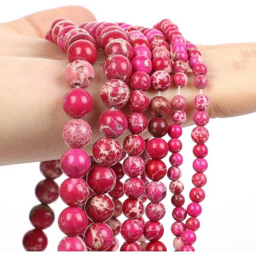 Rose Pink Sea Sediment Turquoise Emperor Natural Stone Beads Round Loose Space Bead For Jewelry Making Bracelet DIY 46/8/10/12mm