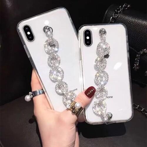 Diamond Transparent Case For iPhone 11 Pro Max 7 8 6 6s Plus X XR XS Max 8plus 6plus Luxury Jewelled Wrist Strap Back Case