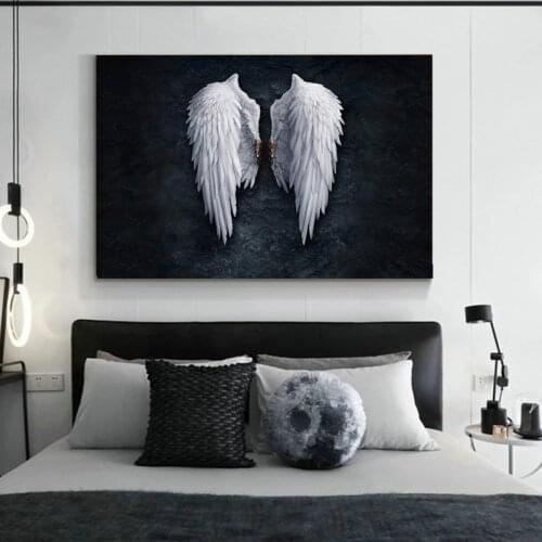 Angel Wings Black and White Feather Canvas Paintings Poster print Wall Art Modern Pictures For Living Room Office Home Decor