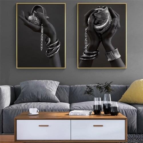 Black Hands Holding Silver Jewelry Wall Art Posters And Prints Modern African Art Canvas Paintings Home Wall Decorative Pictures