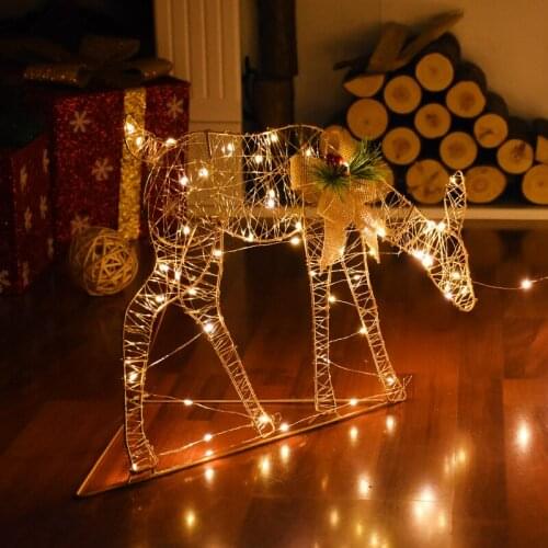 Home Decoration Iron Art Deer LED Light Decoration Christmas Tree Decoration Party Ornaments Handmade Art Christmas Decoration