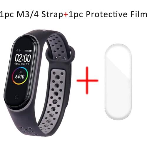 Double Colorful Strap for Xiaomi Mi Band 3 4 Smart Watch Wrist Protector Film for MiBand 34 Silicone Hollow Replacement Bracelet