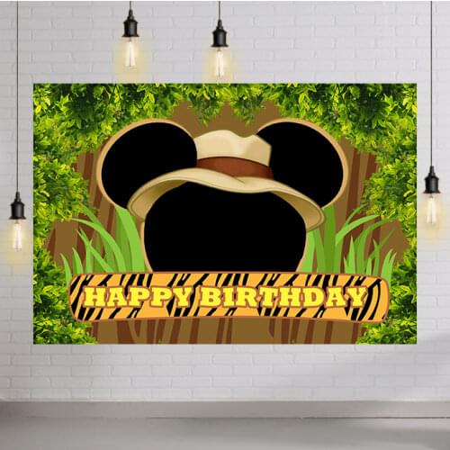 Customized Backdrop Jungle Safari Animal Mouse Giraffe Baby Shower Birthday Party Photography Background Photo Studio Prop