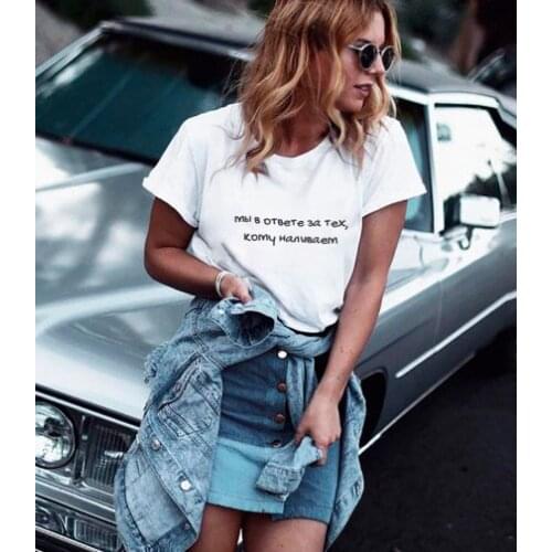 Female T-shirt Summer Short Sleeve Russian Letter Inscription Print Casual T-shirts Fashion Women Harajuku Tumblr Quotes Tee