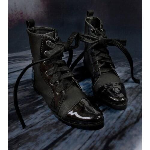 BJD doll shoes suitable for 1-3 uncle size double leather stitching-black strappy short boots doll accessories