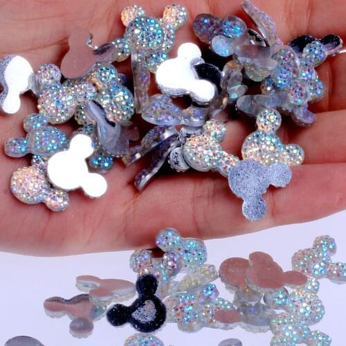 Resin Flatback Small Mickey Head Rhinestones 14x11.5mm 40pcs Many Colors Mickey Head Shape For Decorations DIY Nail Art Crafts