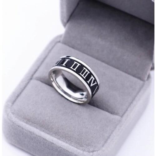 MANGOSKY 8mm Titanium Vintage Ring Silver Color Roman number Rings For Men Women Personalized Ring Customize Ring Engraved Ring