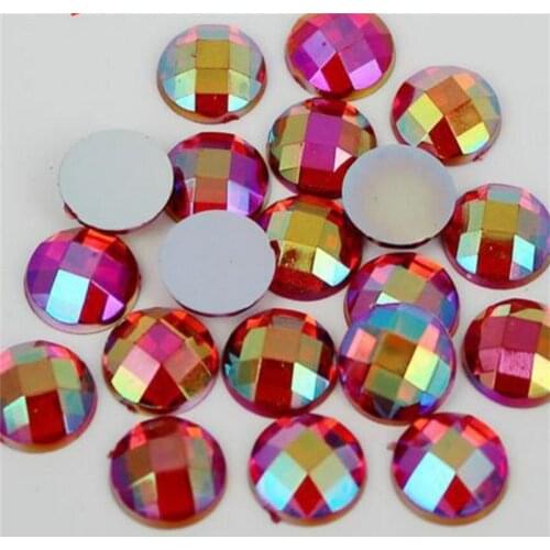 MHS.SUN 5-12MM Red AB Color Rhinestones Crystal Acrylic Flatback Acrylic Round Lattice Faceted Rhinestone For Garment Art Decor