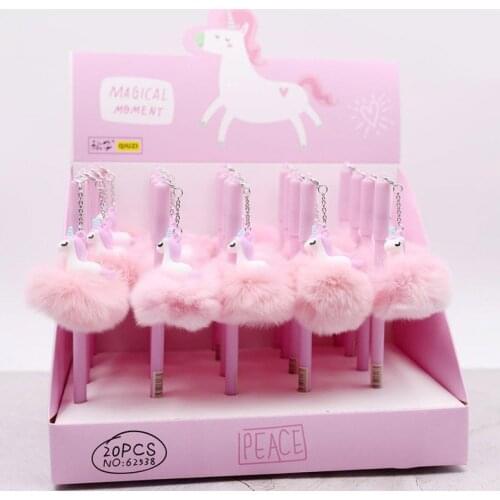 Cute Girls Plush Pendant Gel Pen 0.5mm Black Unicorn Flamingo Piggy Sheep Gel Pen for Girl Writing Stationery