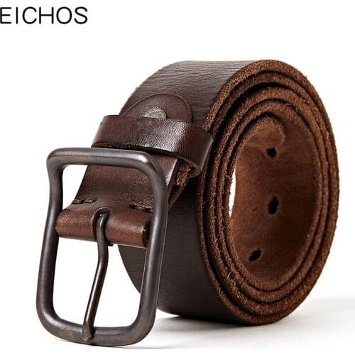 EICHOS Mens Belt Genuine Leather Casual Pants Jeans Leather Soft High Quality Cowskin Leather Designer Belts For Men PD-1220