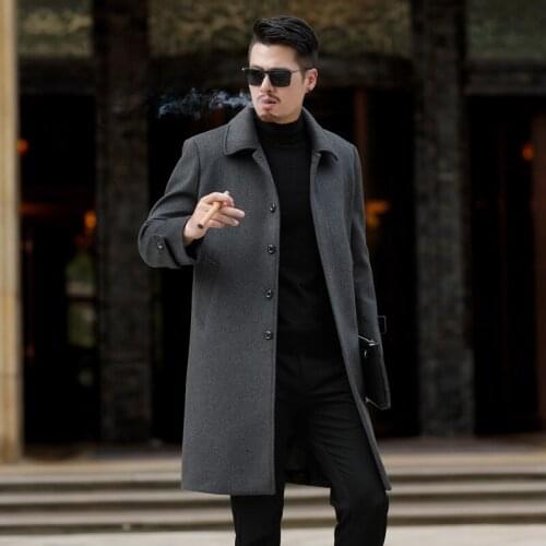 2020 Autumn Winter Men Casual Coat Thicken Woolen Trench Coat Business Male Solid Classic Overcoat Medium Long Jackets Tops 4xl