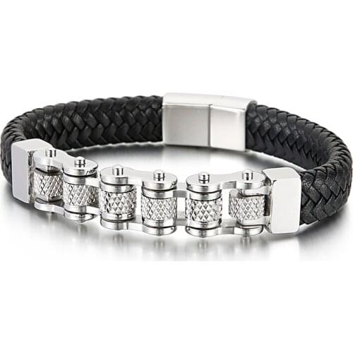 HAOLYNJOY Bicycle Chain Bracelet Mens Woven Leather Wrapped Charm Fashion Bracelet 21.5cm Jewelry