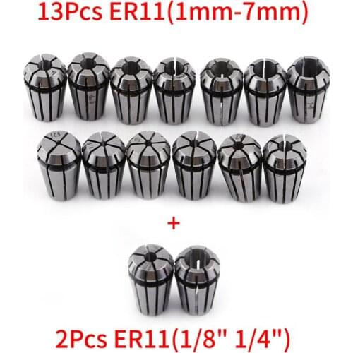 15Pcs 1-7mm ER11 Spring Collet Chuck Set 0.008mm For CNC Workholding Milling Lathe Tool Holder Engraving Machine Spindle Motor