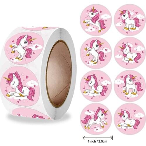 Unicorn Circle Stickers 1" 500PCS Pink Green Seal Label Decor Stationery Gift Box Tag Animal Reward Stickers Kindergarten Tools