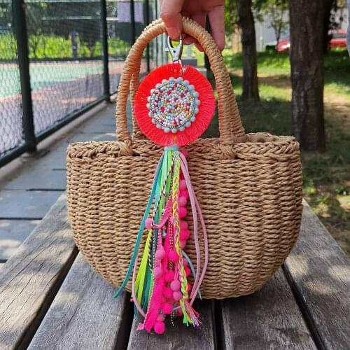 2021 New Colorful Handmade Tassel Handbag Accessorise Bohemian Style Key chains For Women Key ring Jewelry