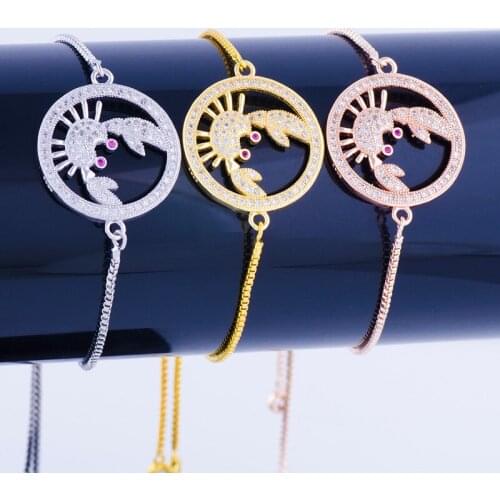 New Fashion Jewelry Cute Zircon Crab Charms Bracelets & Bangles Wholesale Copper Micro Pave Square Chain Friendship Bracelets