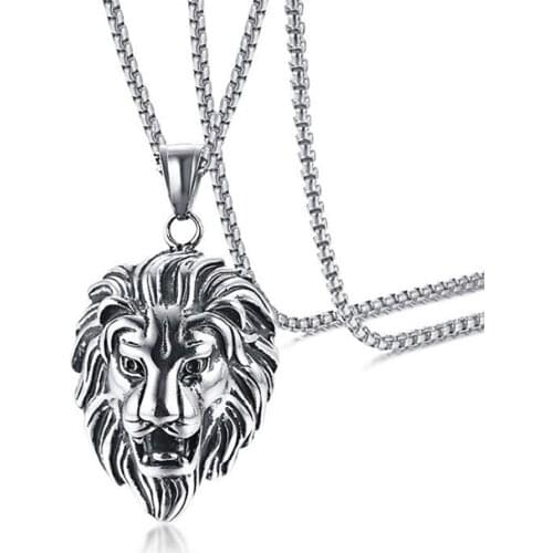 Stainless Steel Vintage Animal King Lion Head Pendant Necklace Jewelry Punk Rock Street Dance Gift For Him with Chain