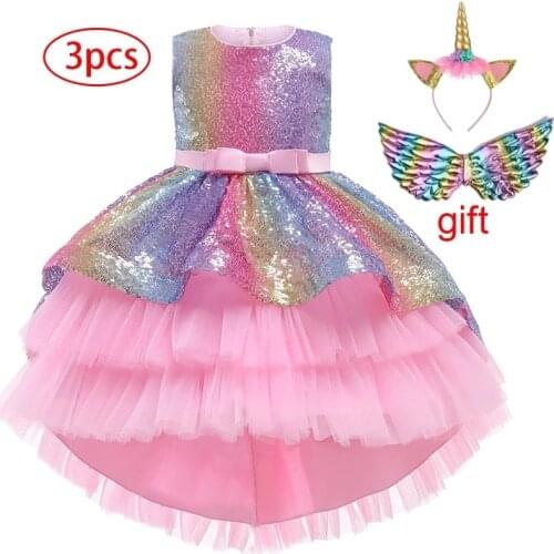 Girls Princess Dresses for Wedding 2 4 6 8 10 Years Birthday Kids Clothes Easter Costume Sequins Trailing Dresses for Bridesmaid