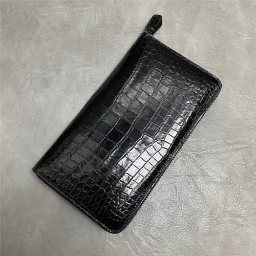Authentic Real Crocodile Belly Skin Businessmen Card Holders Long Wallet Genuine Alligator Leather Male Large Phone Clutch Purse