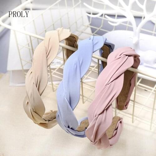 PROLY New Fresh Women Hairband Solid Color Multi-layered Cross Knotted Braid Headband Adult Fresh Color Hair Accessories