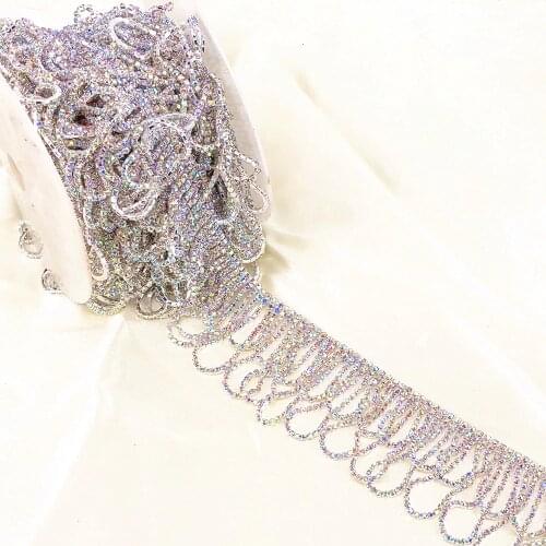 AB Rhinestone Belly Dance Dress Belt Cup Chain Trimming Luxury Tassel Trimming Sew on Crystal Trim Garment Rhinestone Applique