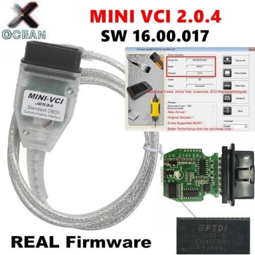 Real V2.0.4 MINI VCI SW V15.00.028 For TOYOTA TIS Techstream FTDI FT232RL Chip MINI-VCI J2534 OBD2 Car diagnostic cable