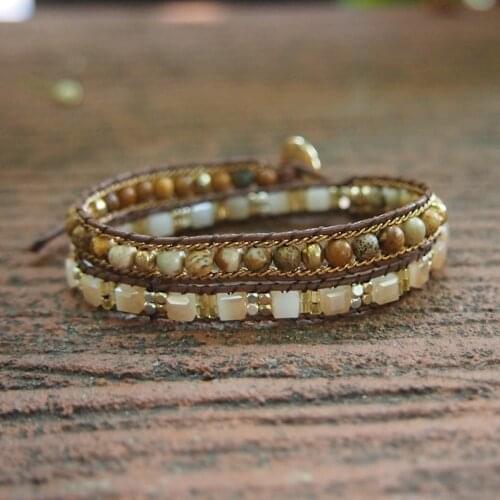 Picture Stone Beads Wrap Bracelets Stainless Steel Chain Crystal Copper Natural Stone Beaded Bracelet Femme Jewelry Dropshipping