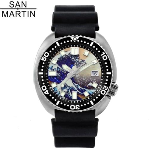 San Martin Tuna 6309 Stainless Steel Men Diving Watches Sapphire Glass BGW9 Luminous Kanagawa waves Automatic Mechanical Watch