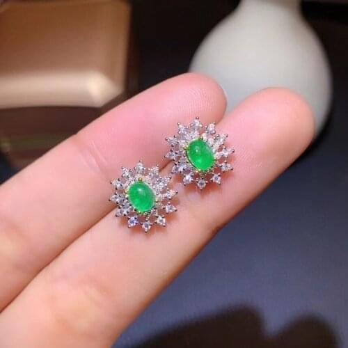 KJJEAXCMY 925 sterling silver inlaid natural emerald Womens exquisite and elegant flowers plain Gemstone Earrings support detec