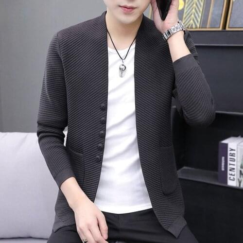 Men Cardigan Sweater Spring and Autumn Long Sleeve Knitted Jacket