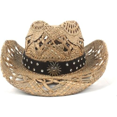 Womem Men Straw Western Cowboy Hat For Summer Handmade Weave Cowgirl Hombre Sombrero Jazz Cap Lifeguard Hats DropShipping