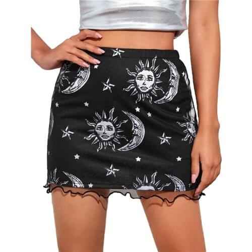 Xingqing 2021 Summer Skirts Womens Mesh Bodycon Mini Skirt Bohemian High Waist Lettuce Trim Short Pencil Skirt