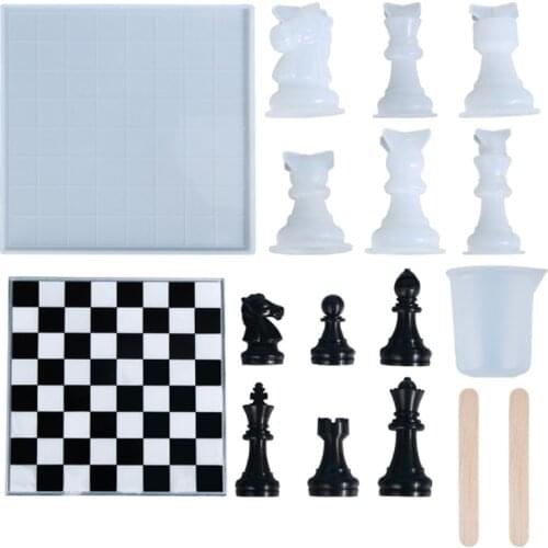 1 Set 3D Chess Pieces Crystal Epoxy Resin Mold Handmade Chessborad Casting Silicone Mould