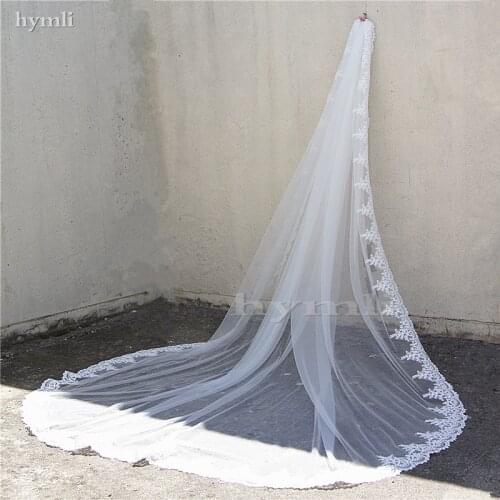 1 layer cathedral veil bridal veil 300cm long ,280cm wide lace wedding veil in white, off white , Ivory metal comb